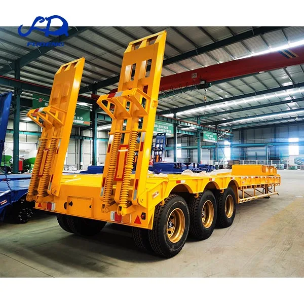 3 axle 80ton payload gooseneck low bed semi trailer carry heavy duty equipment lowboy semitrailer mechanical climbing ladder