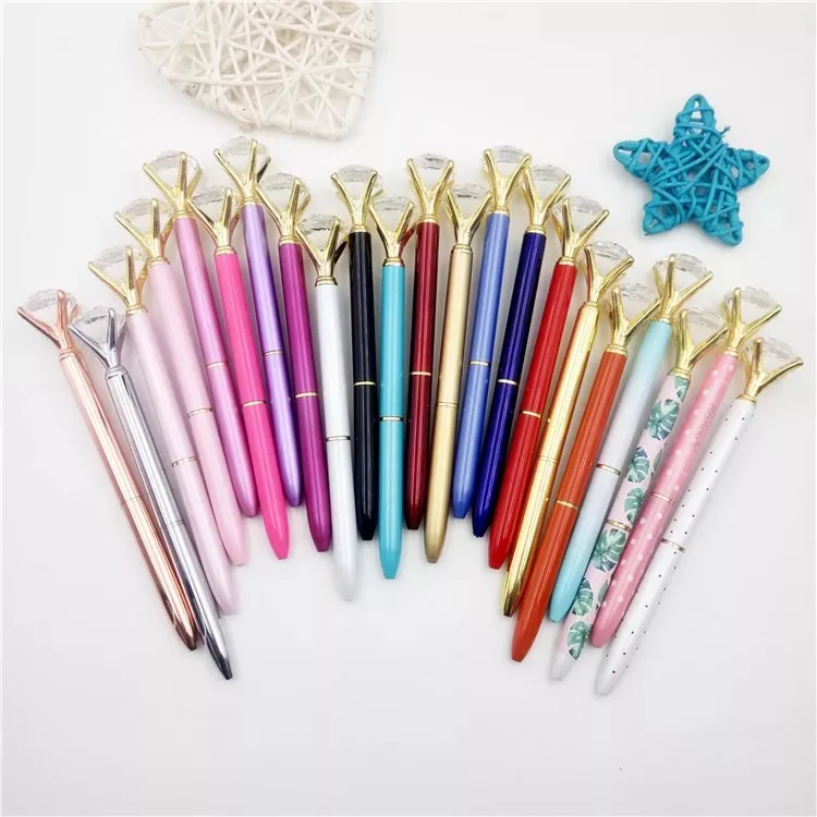 Wholesale promotion metal big top custom crystal diamond pen with logo