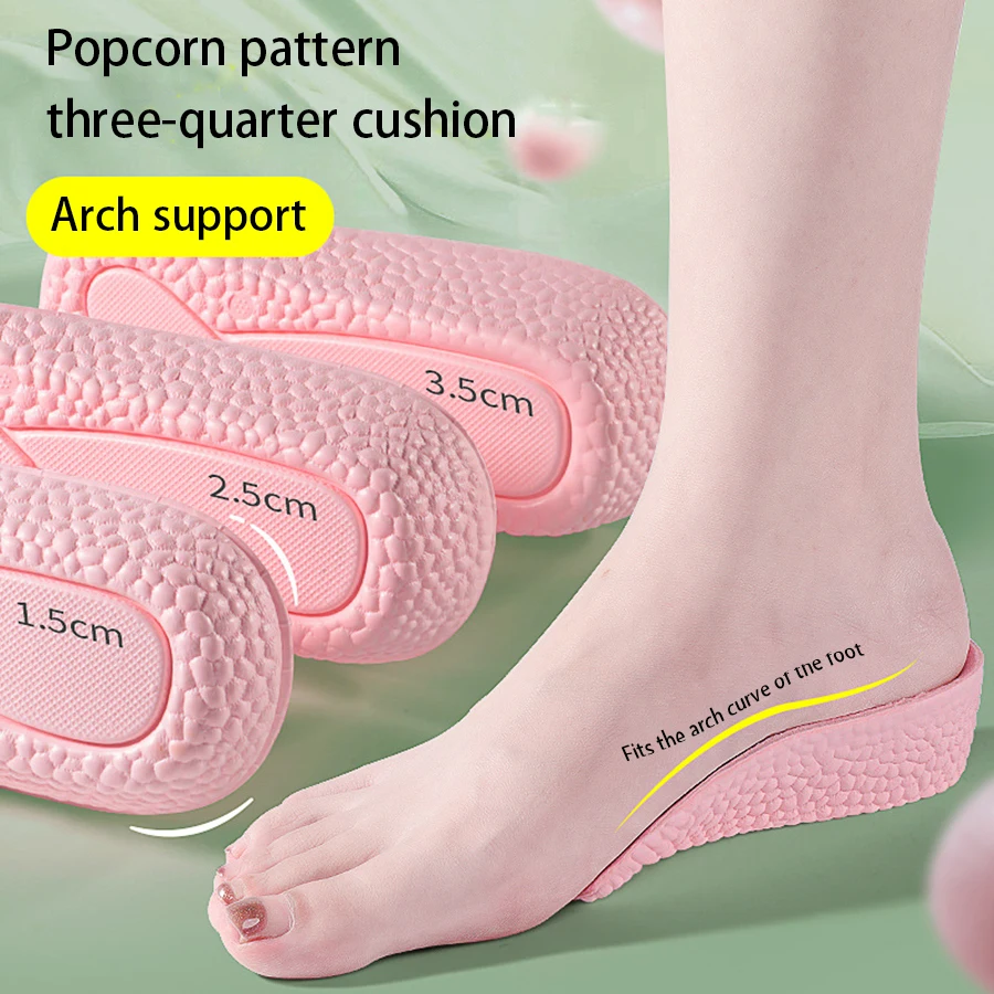 New Arrival! Wholesale 3/4 foot height boosting popcorn insoles 1.5 2.5 3.5 cm height choice soft elastic insoles MOQ 1 PAIR
