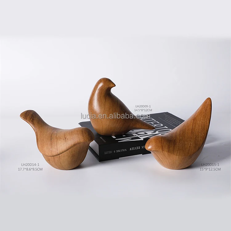 Wholesale Hand Made Vivid Wooden Effect Brown Ceramic Flying Birds Sculptures Statues For Home Decoration
