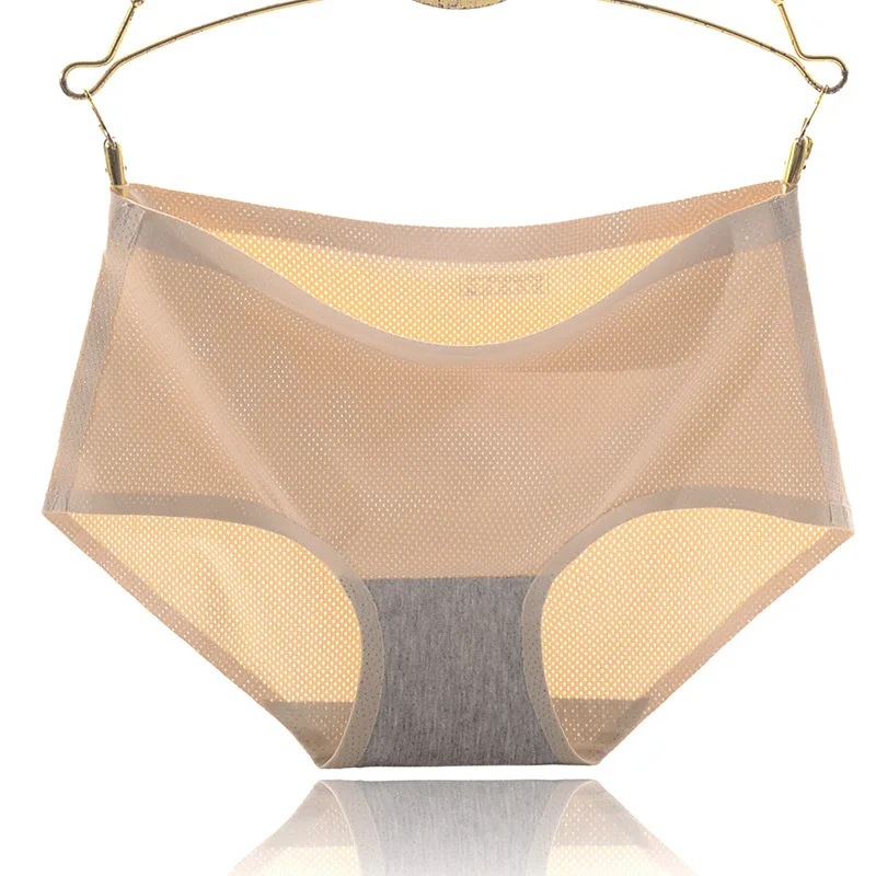 Seamless breathable mesh underwear Ice silk seamless underwear ladies solid color mid-waist briefs underwear women