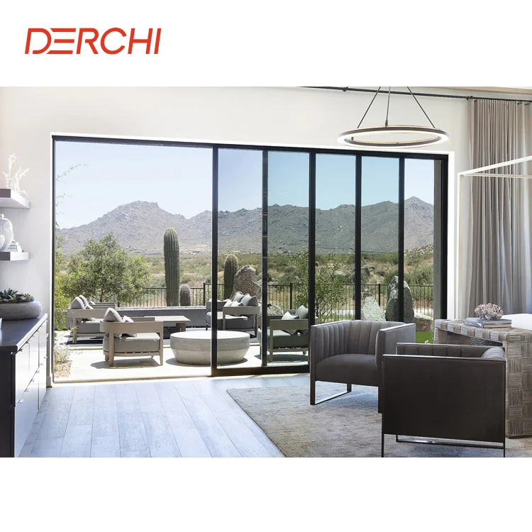 DERCHI NFRC Hurricane-proof and water-proof exterior aluminum glass sliding door energy efficient sliding door