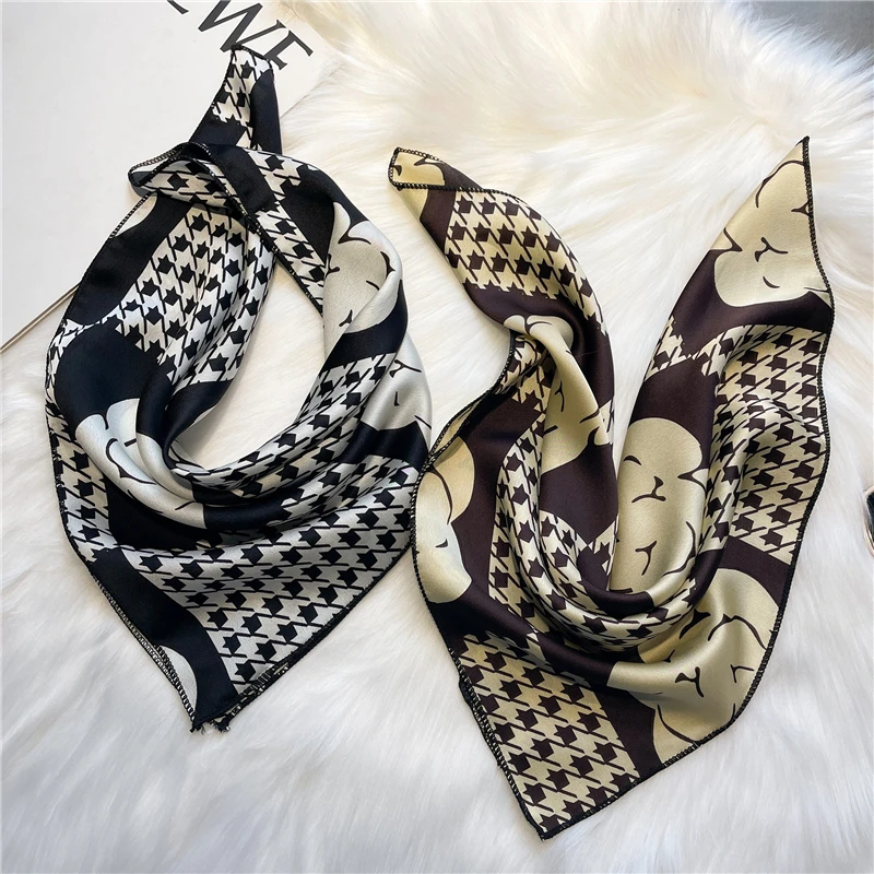 Новинка 2022 Шелковый атласный шарф для волос 50x50 см Женский носовой платок с принтом Женская квадратная бандана на голову маленький шейный глушитель хиджаб девушек и женщин