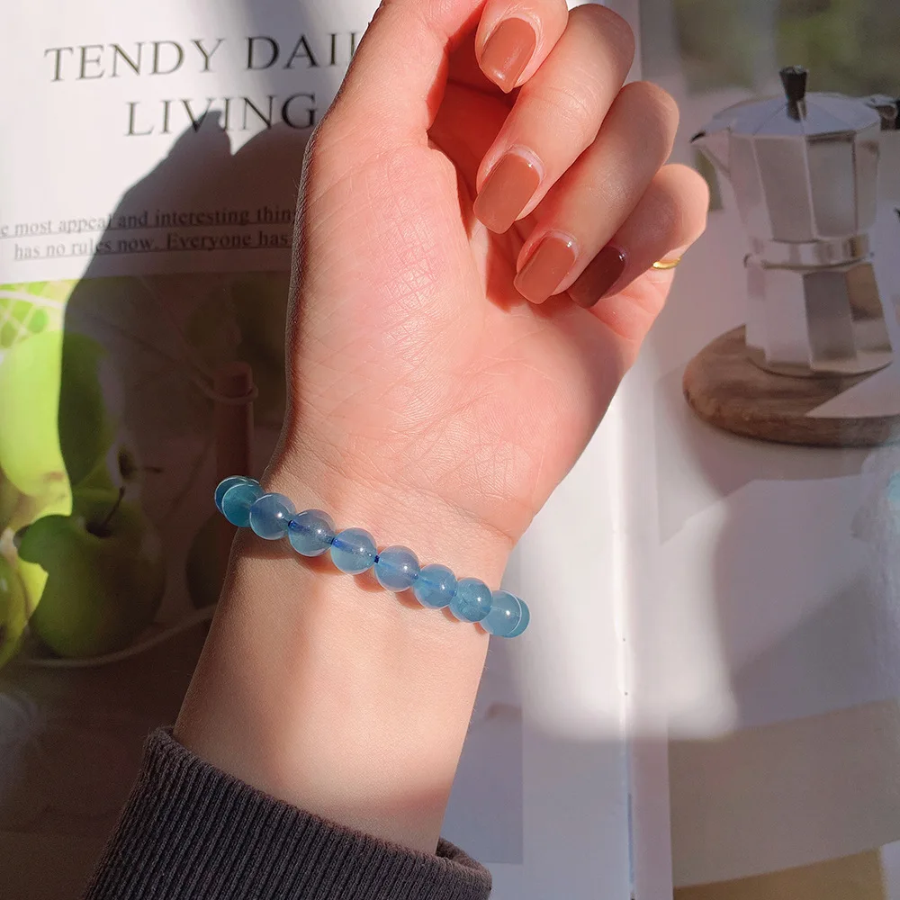 Natural stone bead bracelet Aquamarine Bracelet Blue Crystal Gem Jewelry European and American popular jewelry