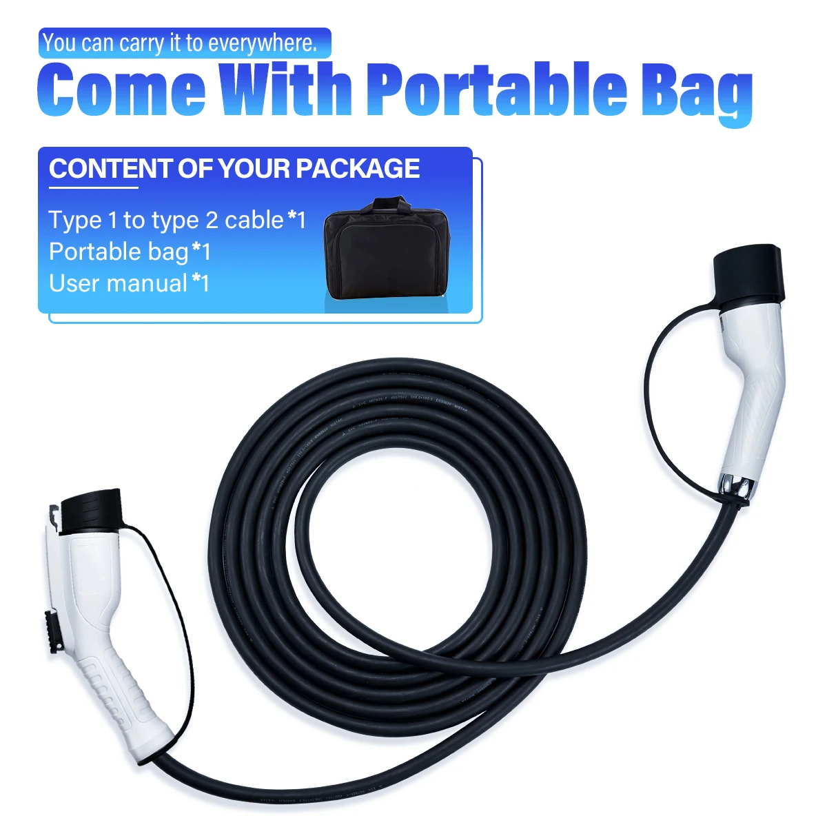 Maxgreen 32A Type 1 to Type 2 EV Charging Cable with 3 Meters Cable