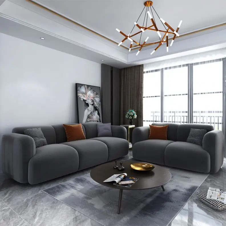  Nordic style home furniture sectional seater fabric swell metal living room chaise longue sofa for