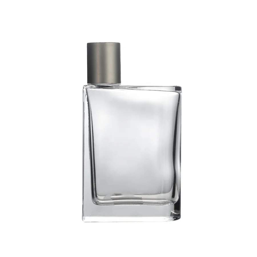 Unique Design 100ml Flat Square Luxury Glass Perfume Bottle With Mist Pump Sprayer Customized Label For Men Perfume Packing