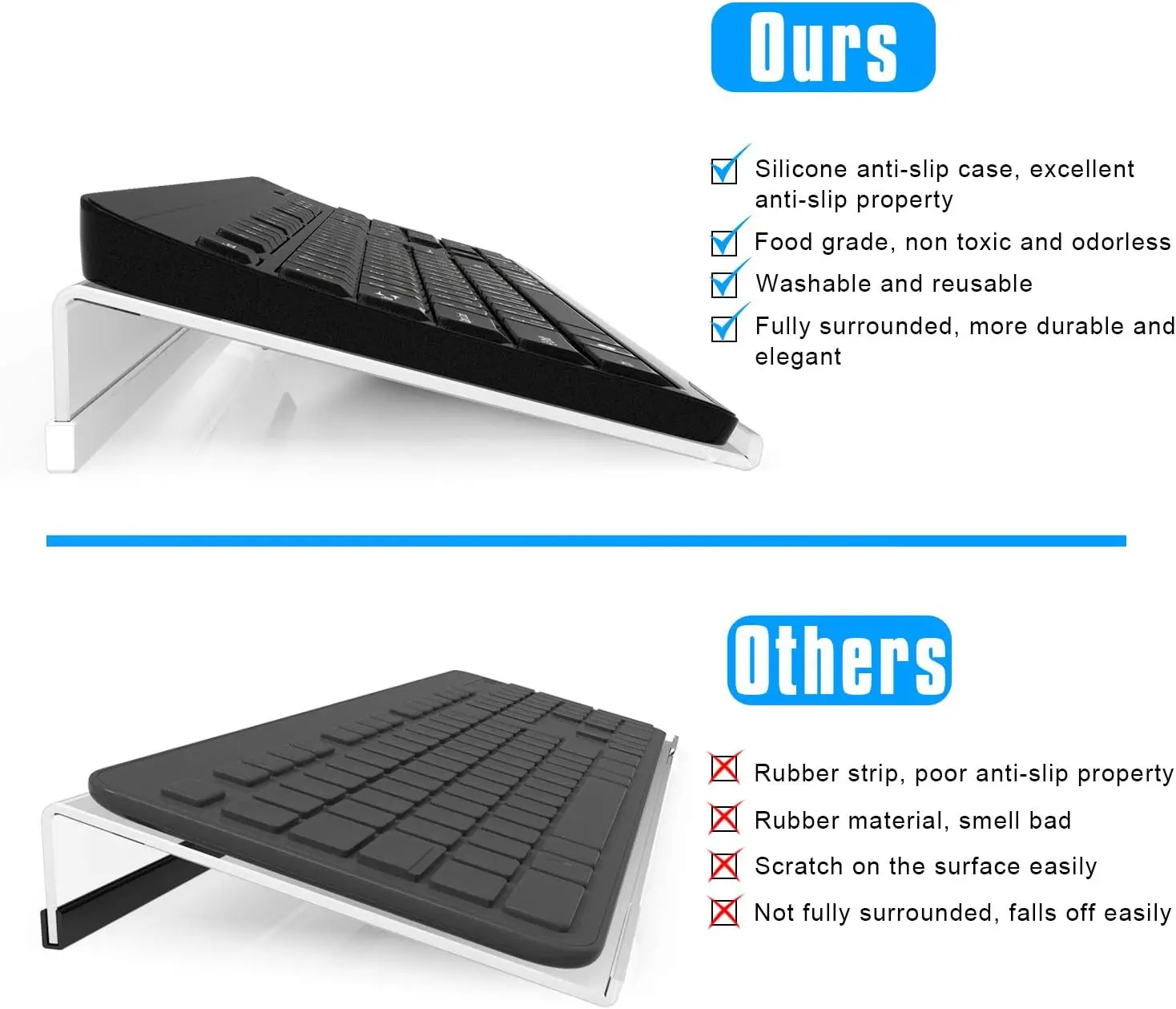 Acrylic Tilted Computer Keyboard Display Holder Custom Clear Acrylic Keyboard Stand