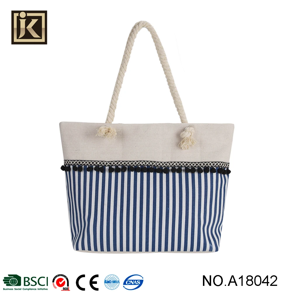 Jakijayi Women Cute Stripe Fringe Tassel Ladys Handbag Heavy Duty Canvas Satchel Beach Tote Bag