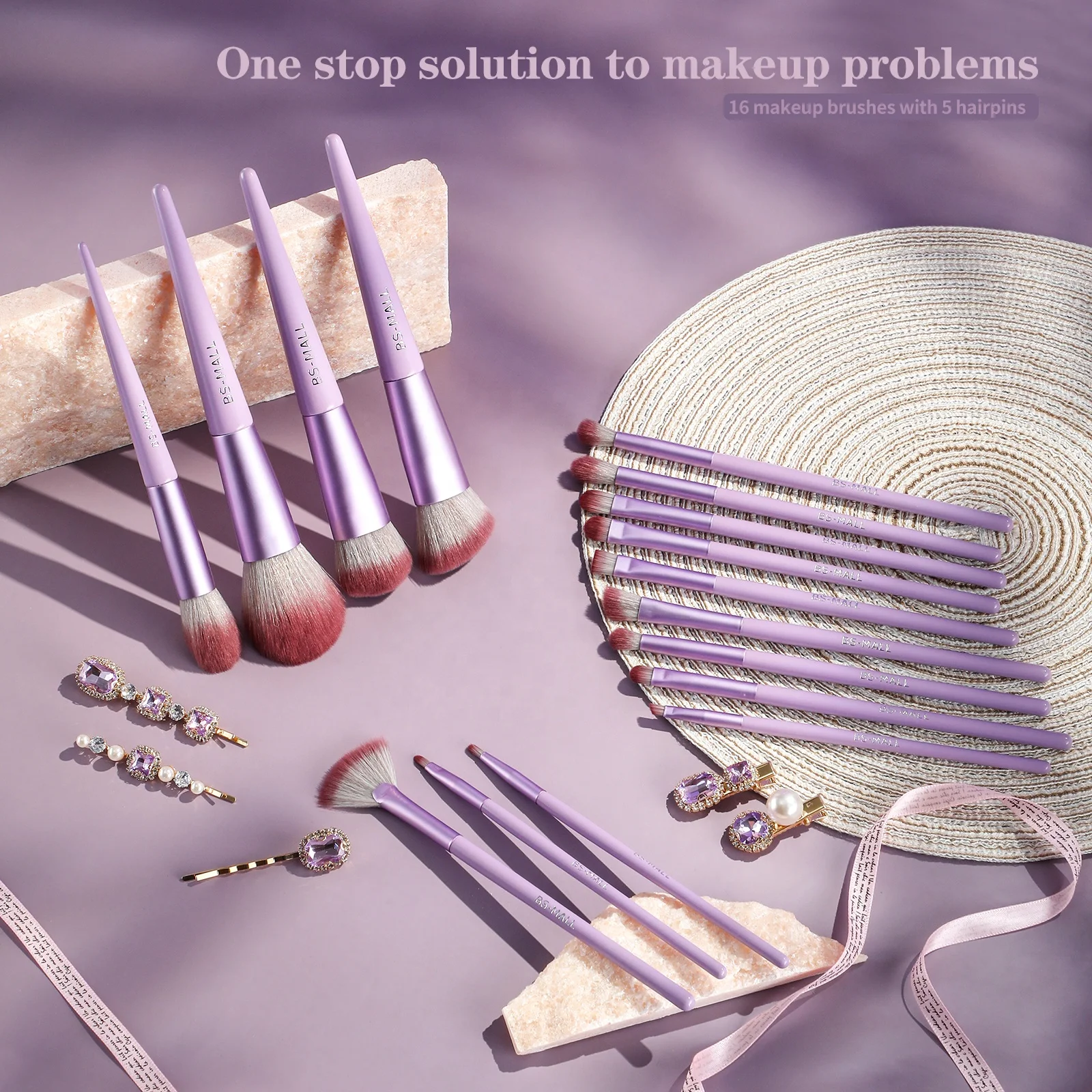 BS-MALL Professional Makeup Tools Kits Crystal Rhinestone Hair Pin Kit Private Label 16 Piece Quality Makeup Brush