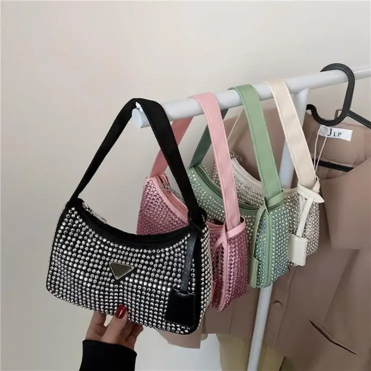 Custom 2022 New Arrivals Triangle Rhinestone Underarm Bag Fashion Trendy Designer Purse Handbags For Women