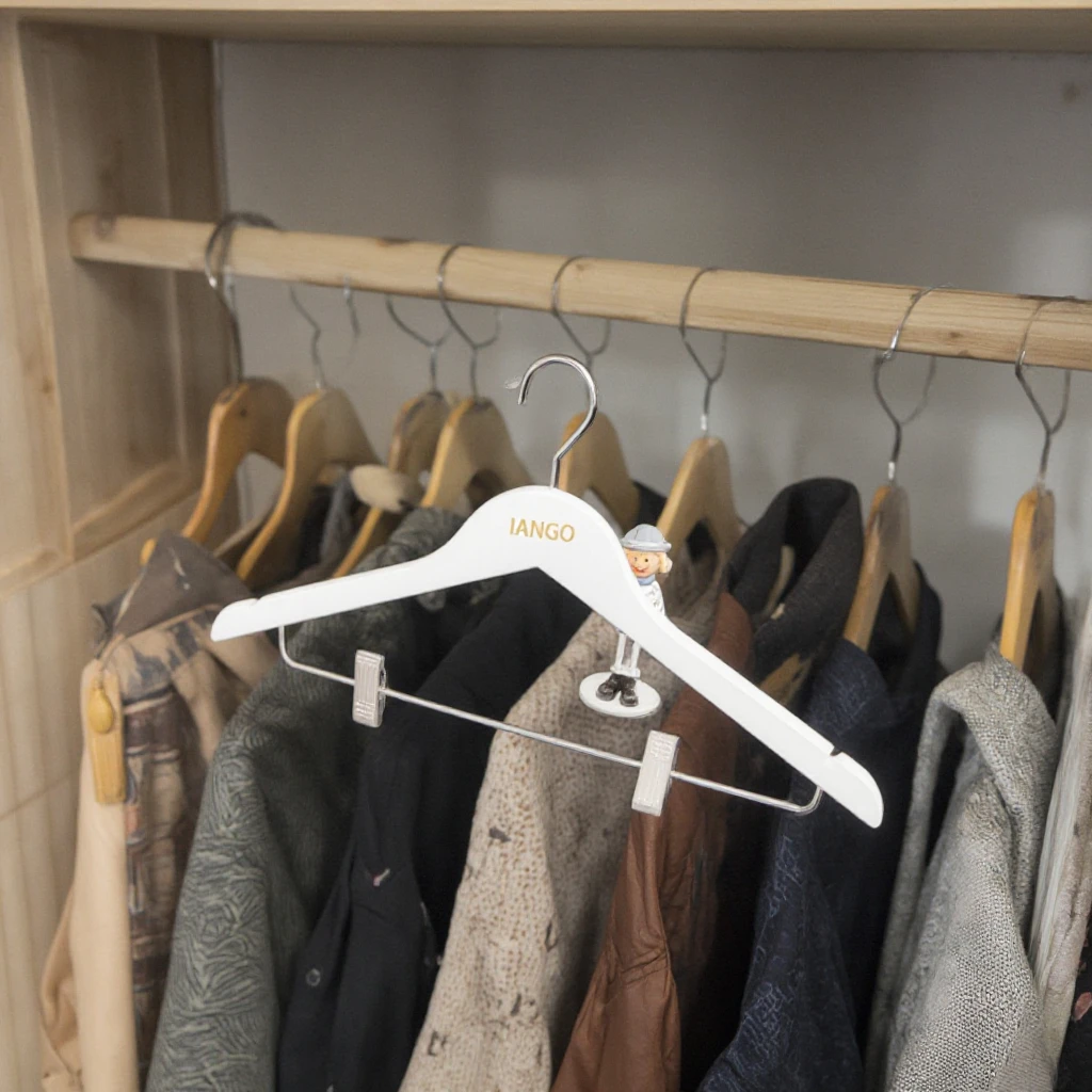 Luxury White Wooden Clothes Hanger Custom Logo Non-Slip Boutique Hanger Clothing Shops