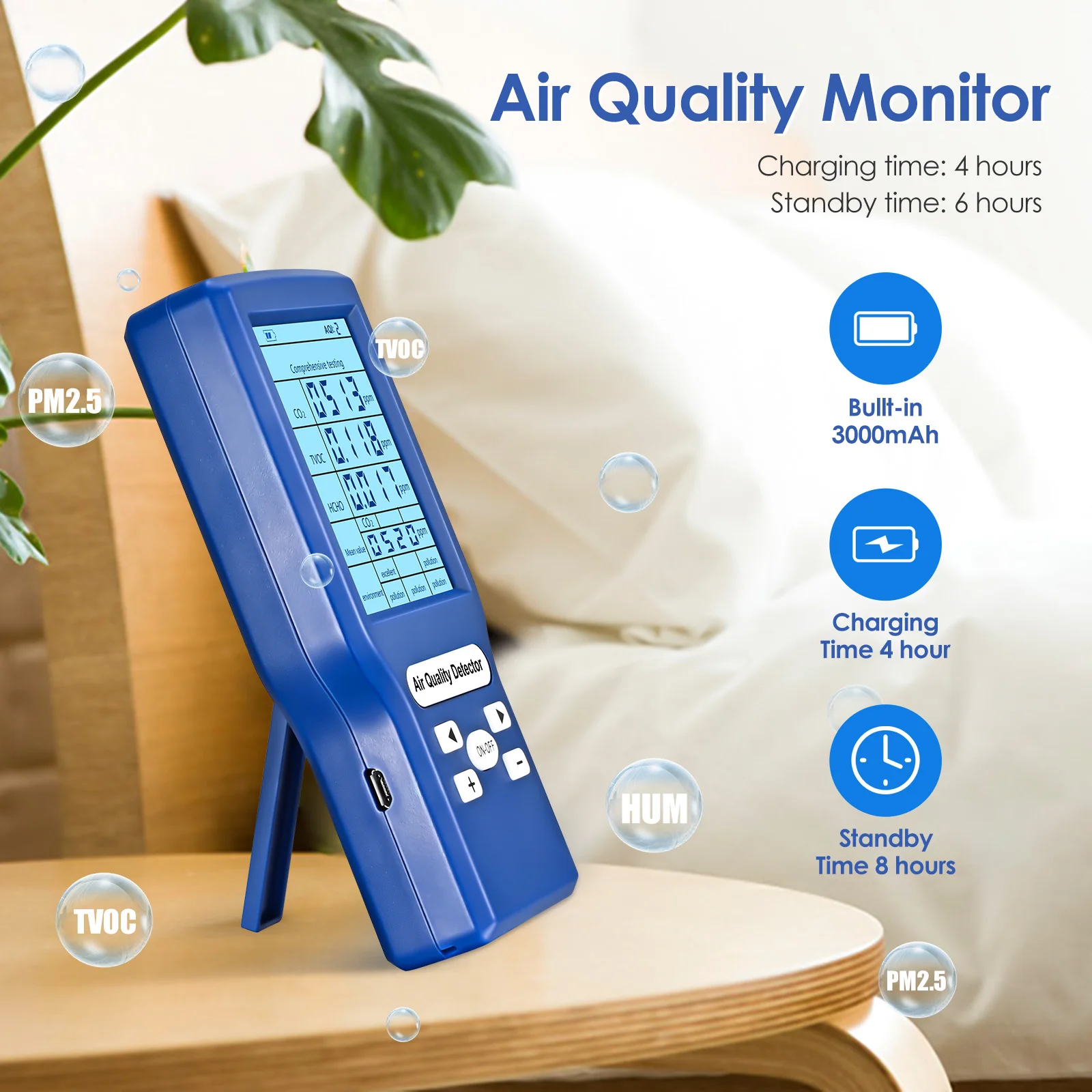 Cheap flow detection technology monitoring equipment handheld HCHO TVOC CO2 AQI air quality monitor
