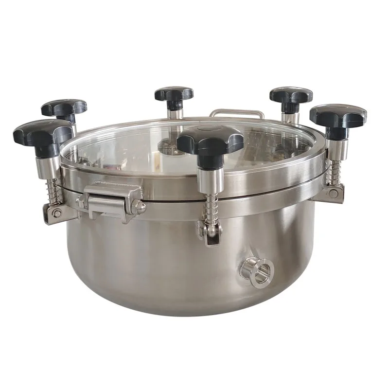 Food Grade Stainless Steel 304 Customized Hemispherical Vessel with KF Flanges and Round Glass Manhole Cover