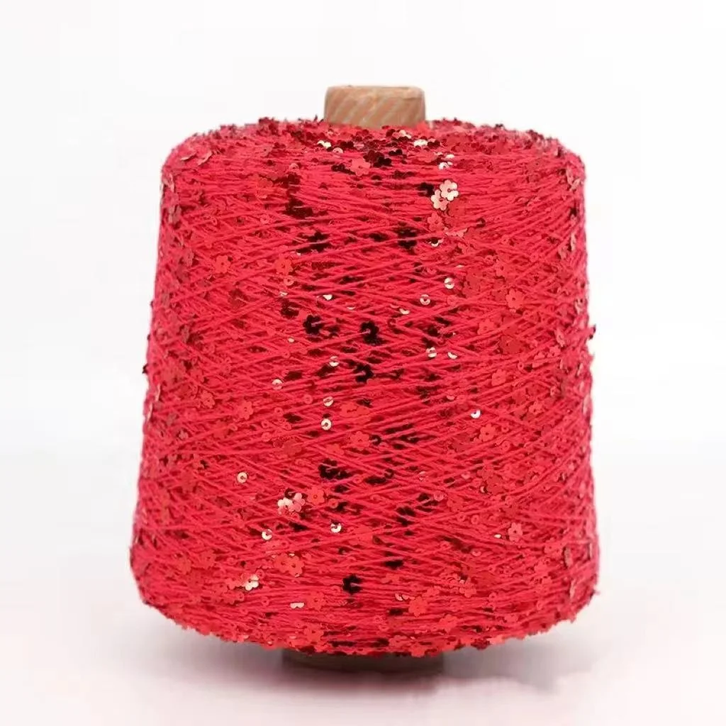 Flower Sequins Thread NM 2.5 45% Cotton 55% Polyester PET 3MM + 6MM Fancy Sequin For Hand Made Crochet Products