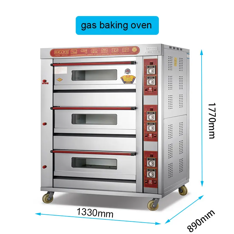 Factory supply hotel kitchen pizza baking equipment 3 deck 6 tray commercial gas oven for bakery
