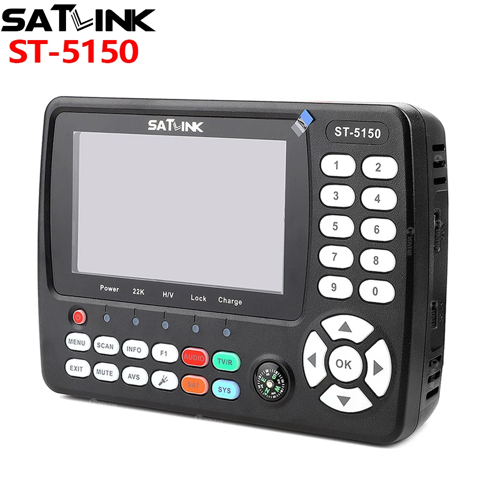 Спутниковый искатель Satlink ST-5150 4,3 дюймов HD ЖК-экран Поддержка DVB S/S2/T/T2/C 2600 мА/ч, литий-ионная батарея H.265 HEVC LNB