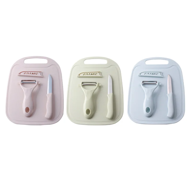 Wholesale hot sale knife set fruit knife anti-overflow cutting board multi-purpose peeler stainless steel knife three-piece set