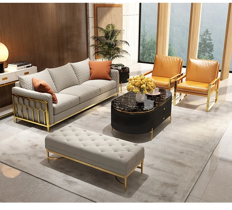 Modern light luxury American modular sofa stainless steel pine inner frame living room sofa 1234 sofa set