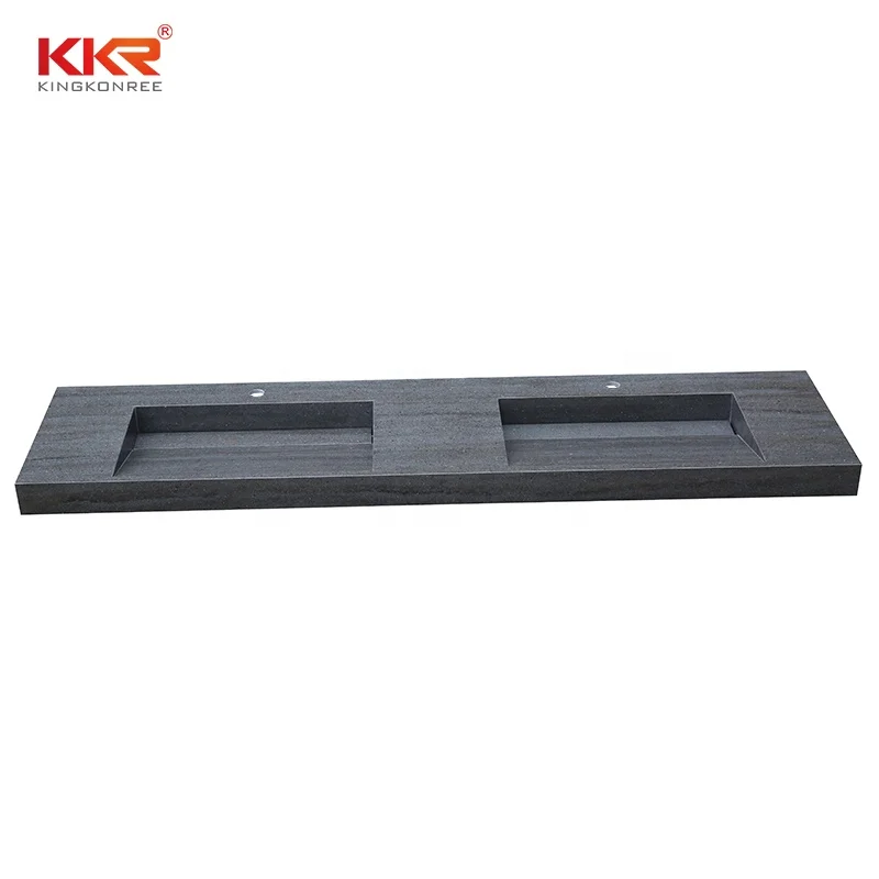 KKR High-end Solid Surface Custom Size Bathroom Vanity Grey Marble Wall-hung Wash Basin Sink