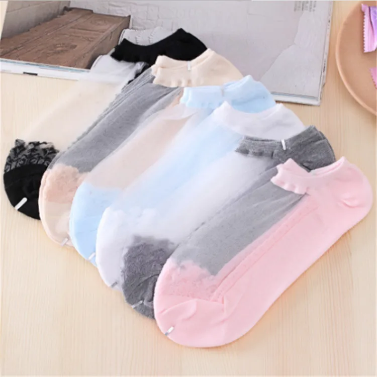 Wholesale Fashion Sring Summer Girl  Lace Socks Cute Crystal Silk  Ankle Socks Women Transparent Socks