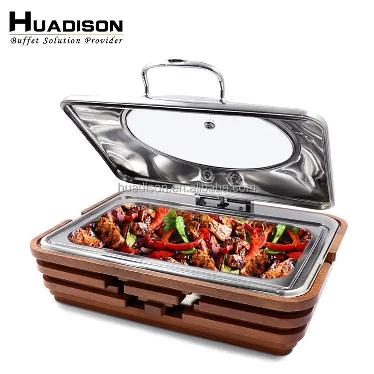 Huadison hotel catering equipment luxury 9 liter large capacity rectangular stainless steel electric chafing dish