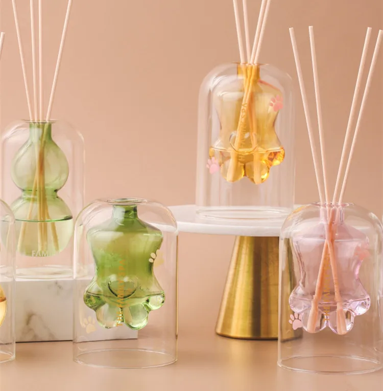 150ml Creative Hand Blown Dome Shaped Double Wall Pink Gold Green Glass Reed Diffuser Bottle for Essential Oil