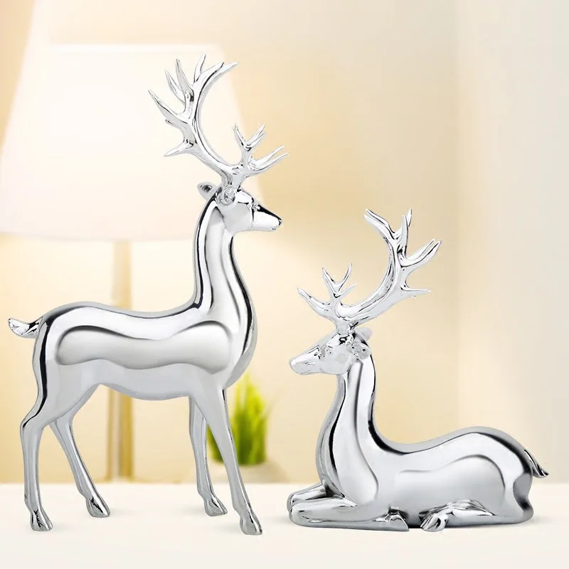 2025 Manufacturer Factory Direct Sales Luxury Resin Sitting Electroplating Deer Statues for Home Decor Shinning Couple Deer