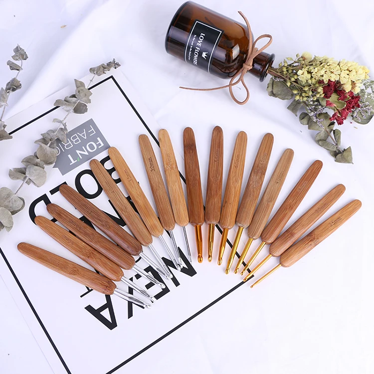 Hand Knitting Tool Round Head Carbonized Crochet Bamboo Crochet Hook Gold Silver Bamboo Handle Crochet Yarn Crochet Single