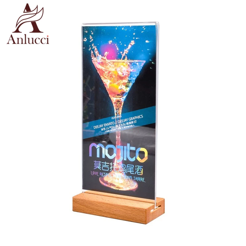 Wholesale price custom Table Sign Display Holders acrylic card display holder with wooden stands