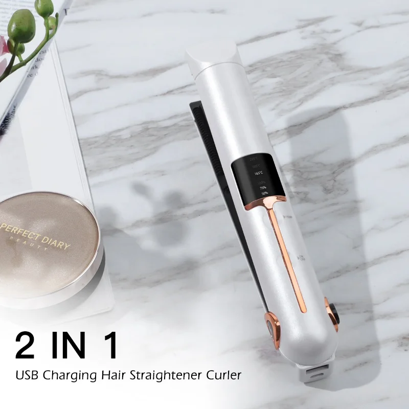 Hair Styling Tools USB Rechargeable Portable Flat Iron Travel Iron Ceramic Coating Cordless Mini Hair Straightener Curler 2 In 1