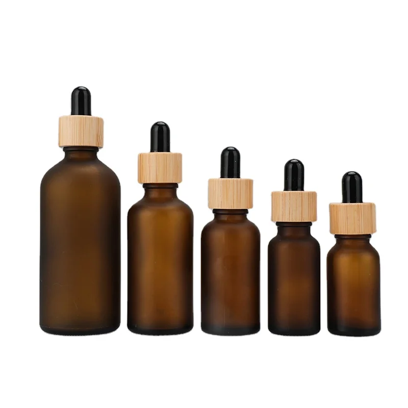 Multiple Sizes 10ML Essential Oil Bottle Amber Frosted Glass Bottle With White Bamboo Dropper