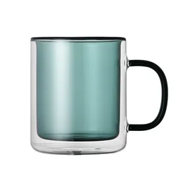 Clear borosilicate double wall color glass mug with handle