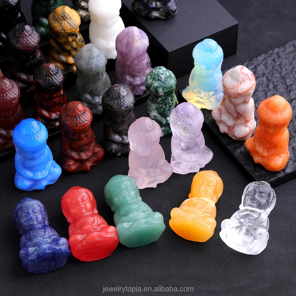 Carved Natural Jade Gem Small Stone Resting Buddha Statue Mini