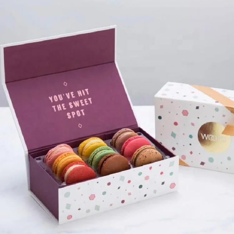 Factory wholesale Customized Flip Top Boxes With Magnetic Catch Paper Packaging Macaron Gift box Food Grade Square