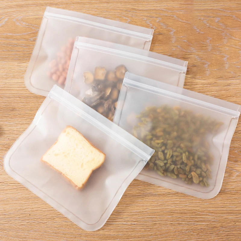 Fresh-Keeping Silicone Food Bag Stand Up Reusable Peva Snack Bags Freezer Bags