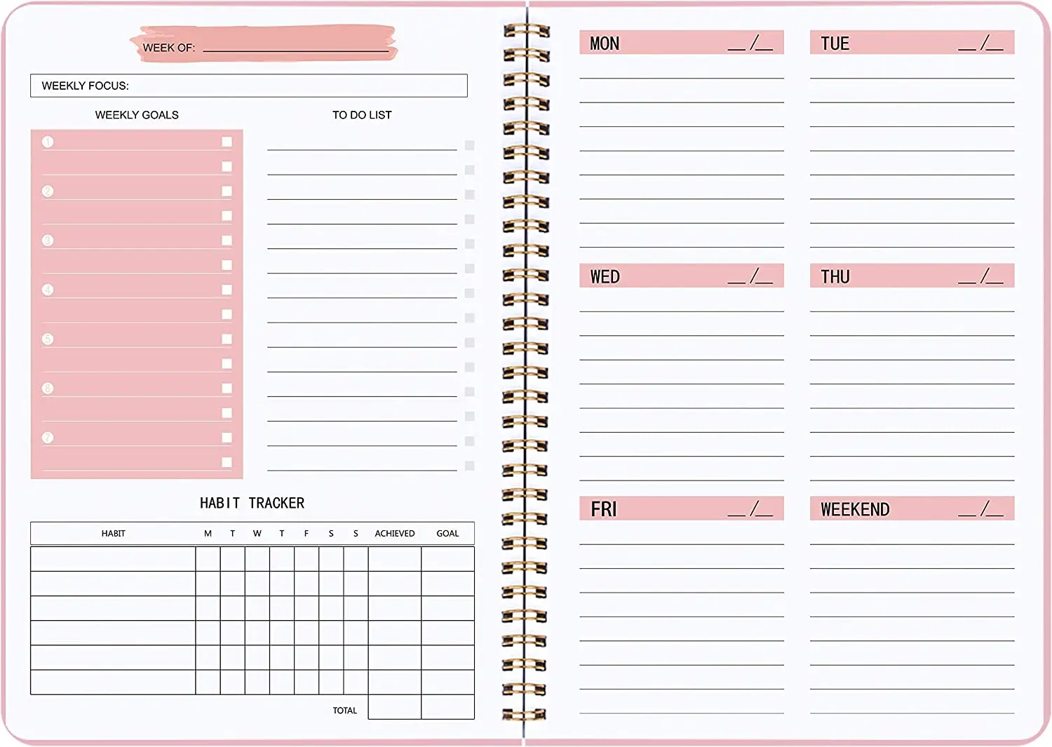 Myway A5 Undated Weekly Planner Habit Tracker Journal with Spiral Binding for School Goals and Habits Gift Notebook