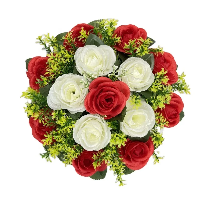 YP0024 High Quality Cheap Outdoor Flowers Red White Rose Wedding Decoration Table Centerpiece Artificial Flower Round Wreath