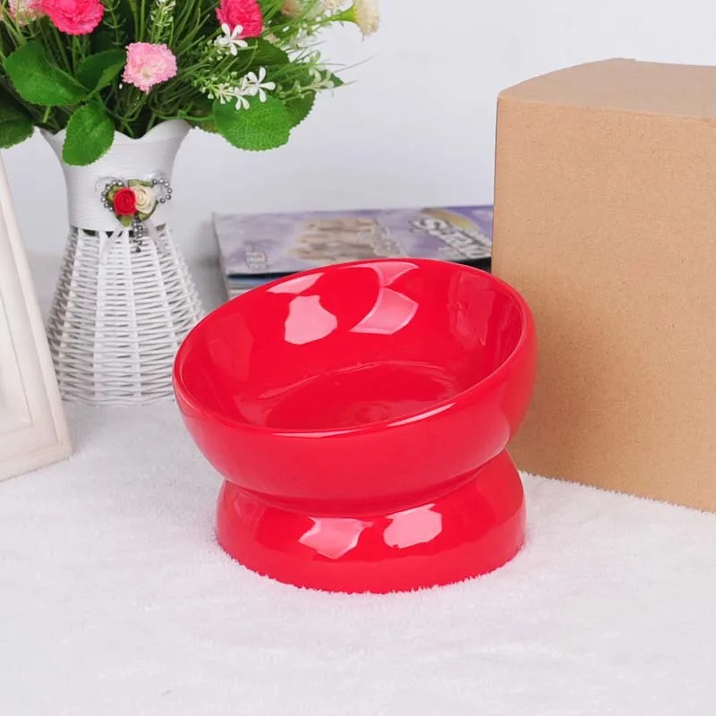 Ceramic pet high foot oblique color ceramic bowl to protect cervical vertebra dog cat bowl large