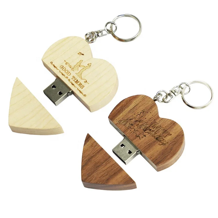 Wooden heart Usb Flash Drive 64mb Pen Drive Wood Memory Stick Pendrive Key Usb Stick Device 4G 8G 16GB 32GB Gifts for Customers