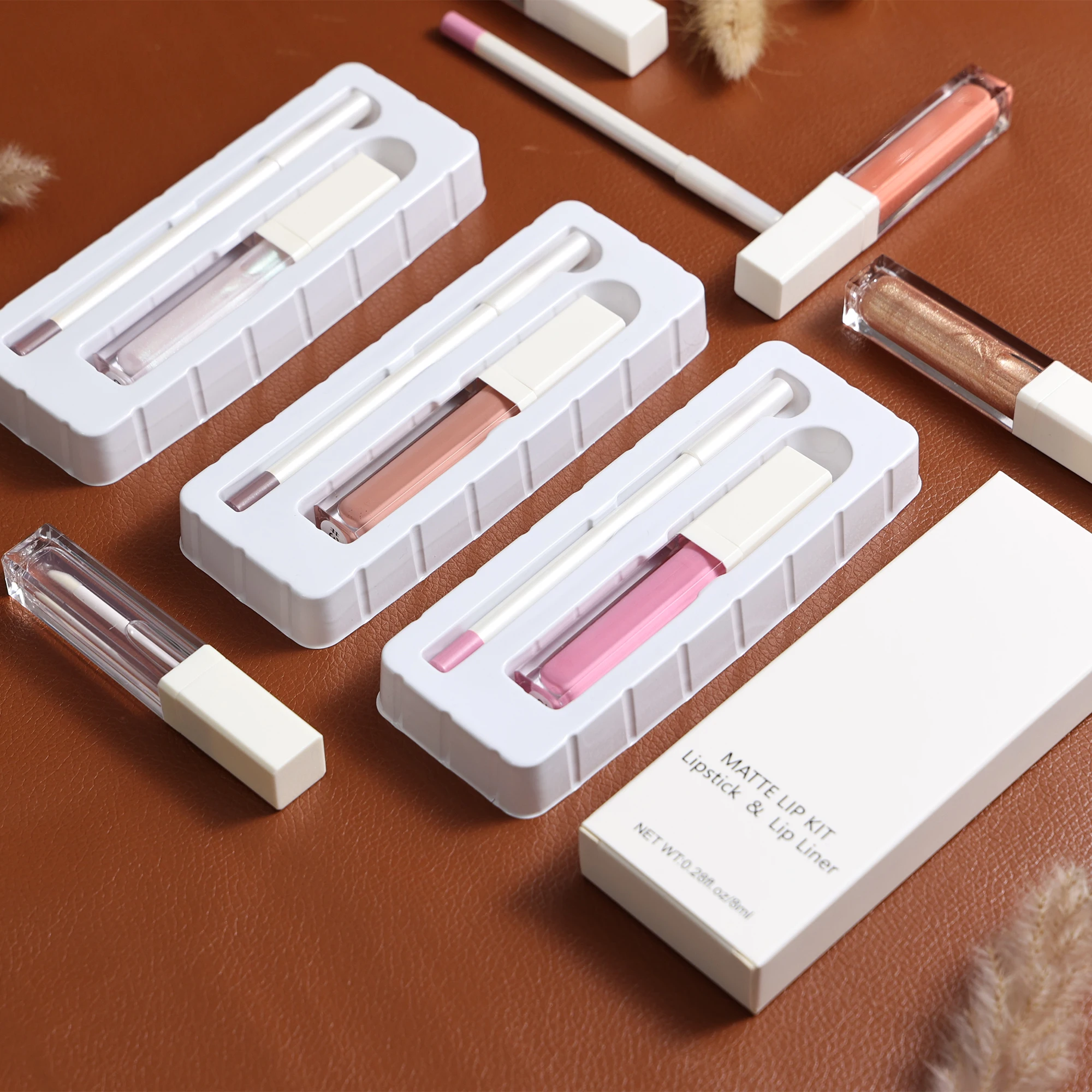 Vegan Matte 2 In 1 Lip Gloss + Lip Liner Non Stick Cup Makeup Waterproof Long-lasting Set Cosmetics