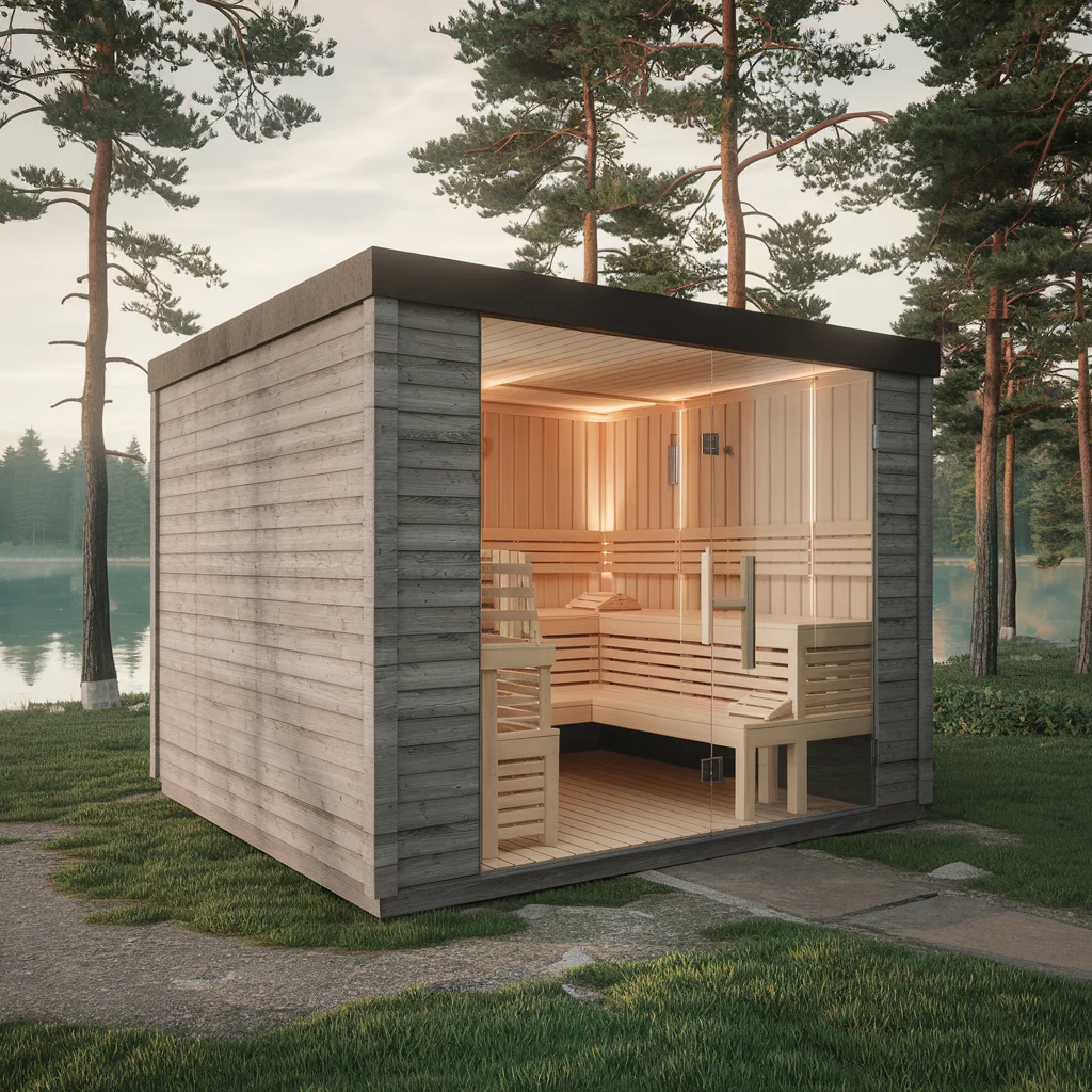 4 Person Panoramic Window Wood Square Exterior Sauna Rooms With Shower Luxury Outdoor Cabin Cedar Steam Sauna Room For Sale