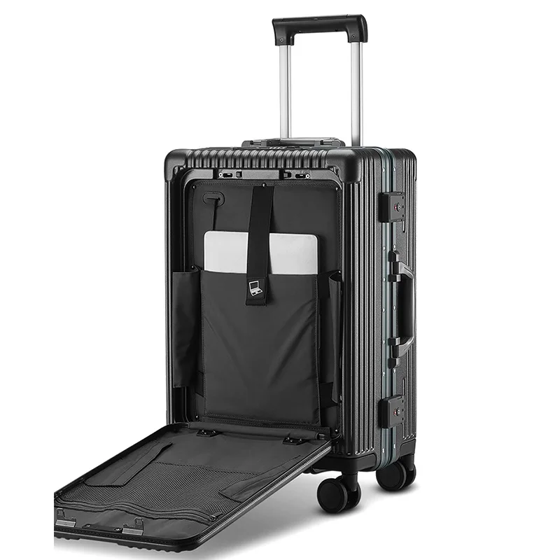 July New Arrival Aluminum Luggage 24 Inch Aluminum Suitcase Multifunctional Password Suitcase Luaage Rack