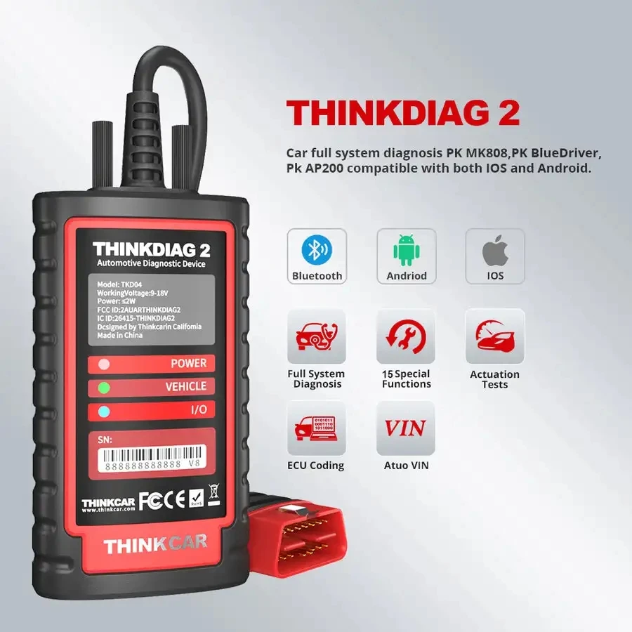 OBD Adapter Connector THINKCAR Thinkdiag2 Thinkdiag 2 Support CAN FD Protocol OBD2 Diagnostic Scanner Bluetooth Scan Tool