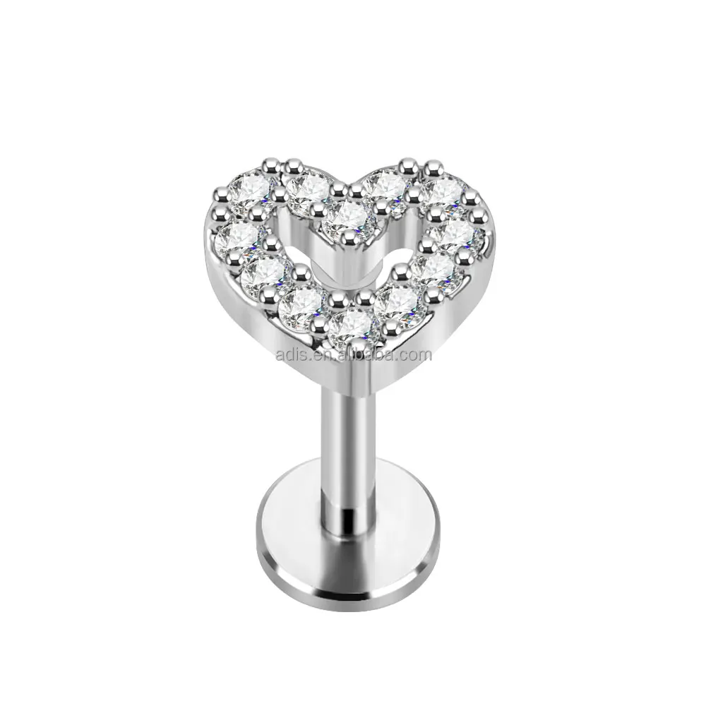 Surgical steel ear stud 16G lip piercing jewelry ear tragus for female male hollow heart top labret