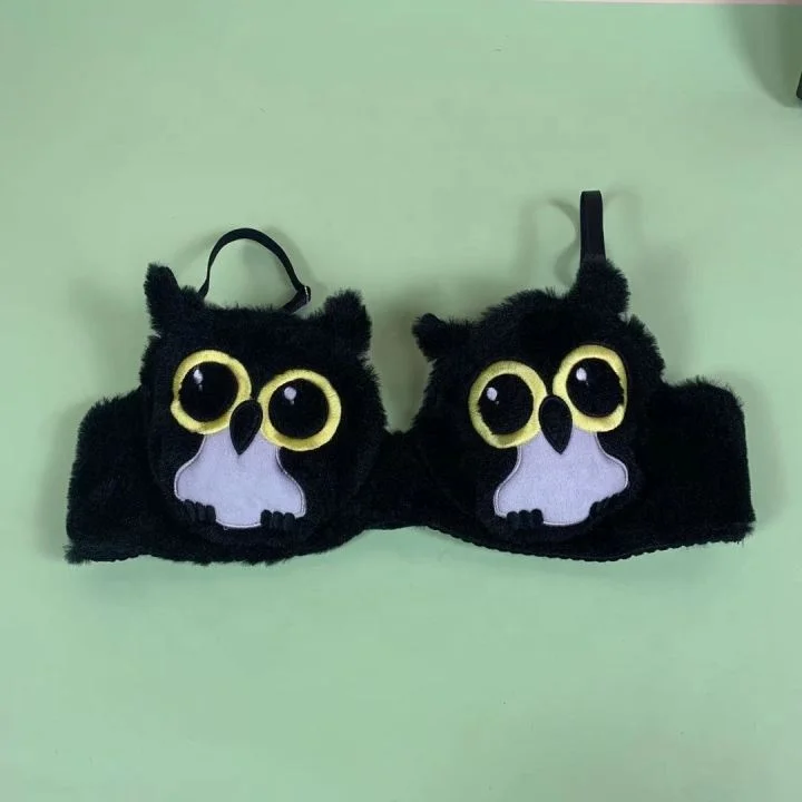 Sexy Women Lingerie Hot Girl Fur Bar Panties Plush Cute Black Animal Underwear Set