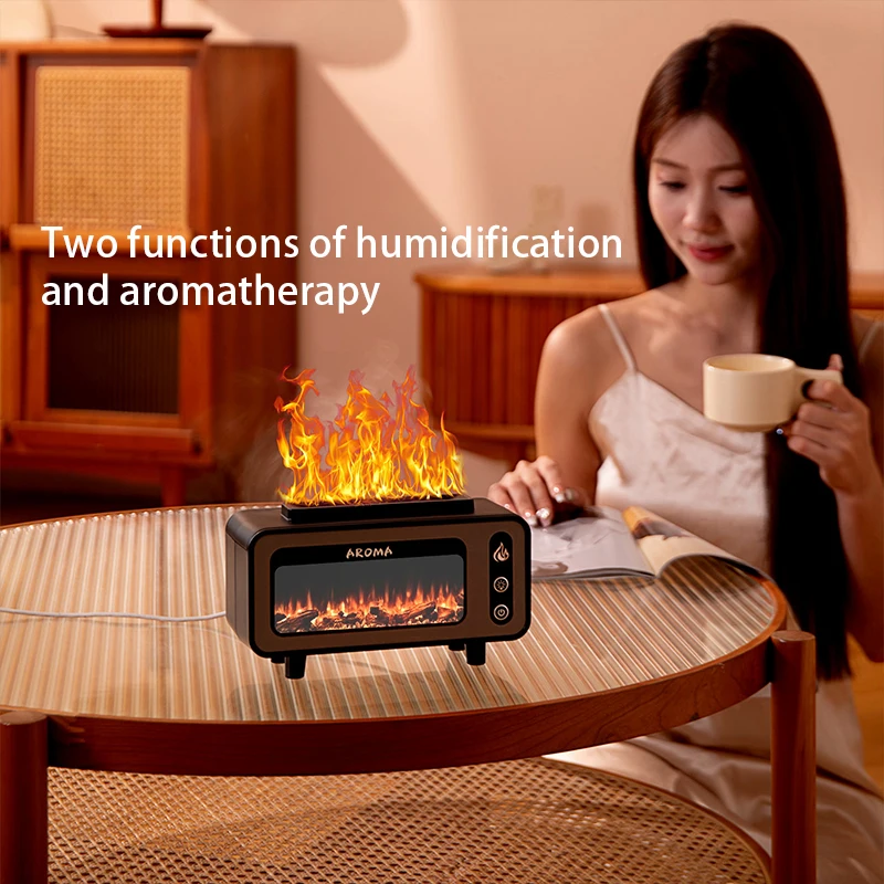 2023 New Simulated Fireplace 7 Colors Led Ultrasonic Essential Oil Diffuser 230ml Fire Flame Air Humidifier Aroma Diffuser