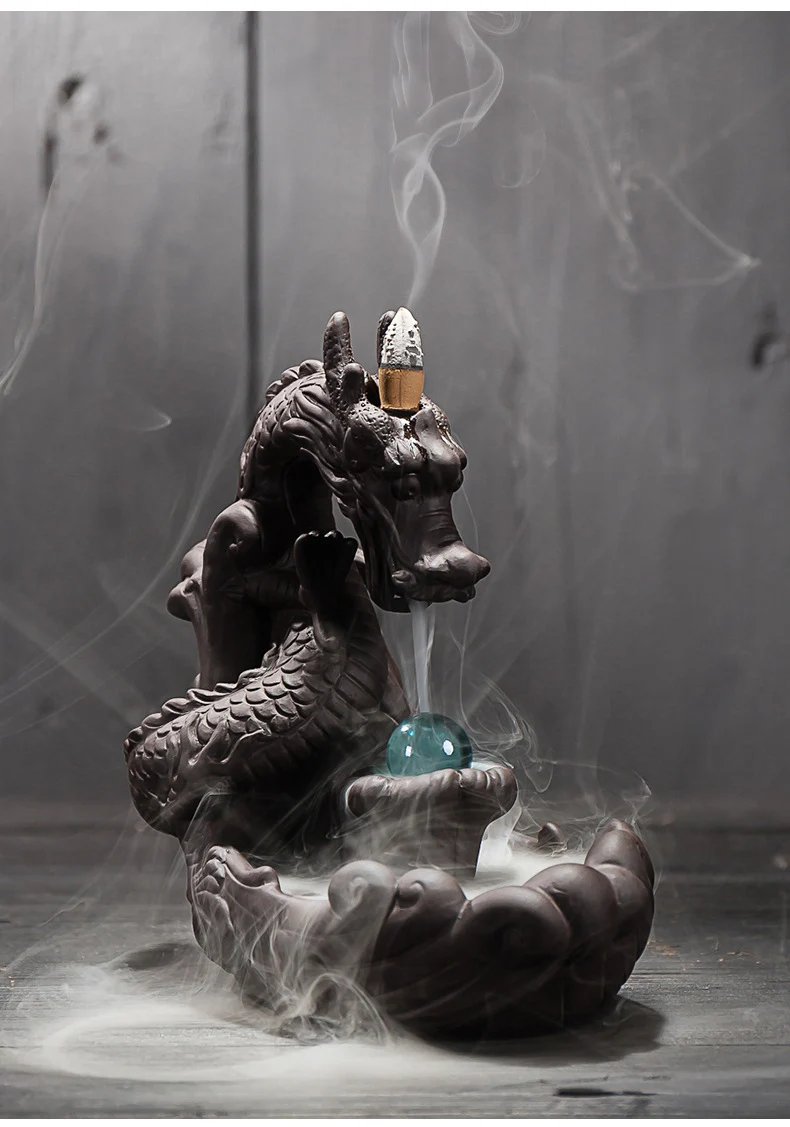 Best Seller Chinese Dragon Incense Holder Ceramic Backflow Oud Incense Burner Waterfall with Led