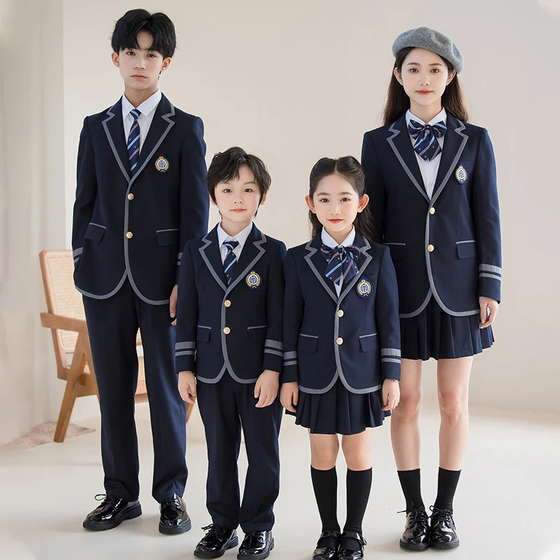 5 pieces pants skirt jacket shirt kids children kindergarten primary middle school clothes boys girls school blazer with badge