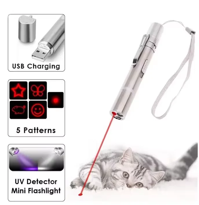 Кус кошка игрушка Интерактивная USB перезаряжаемая кошачья и собака лазерная указка 5 переключаемых режимов питомец светодиодный